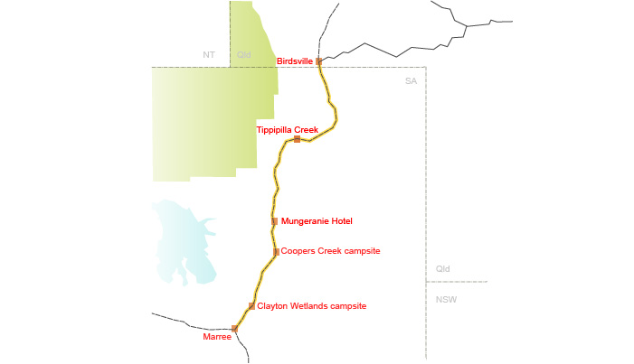 Birdsville Track, South Australia/Queensland map